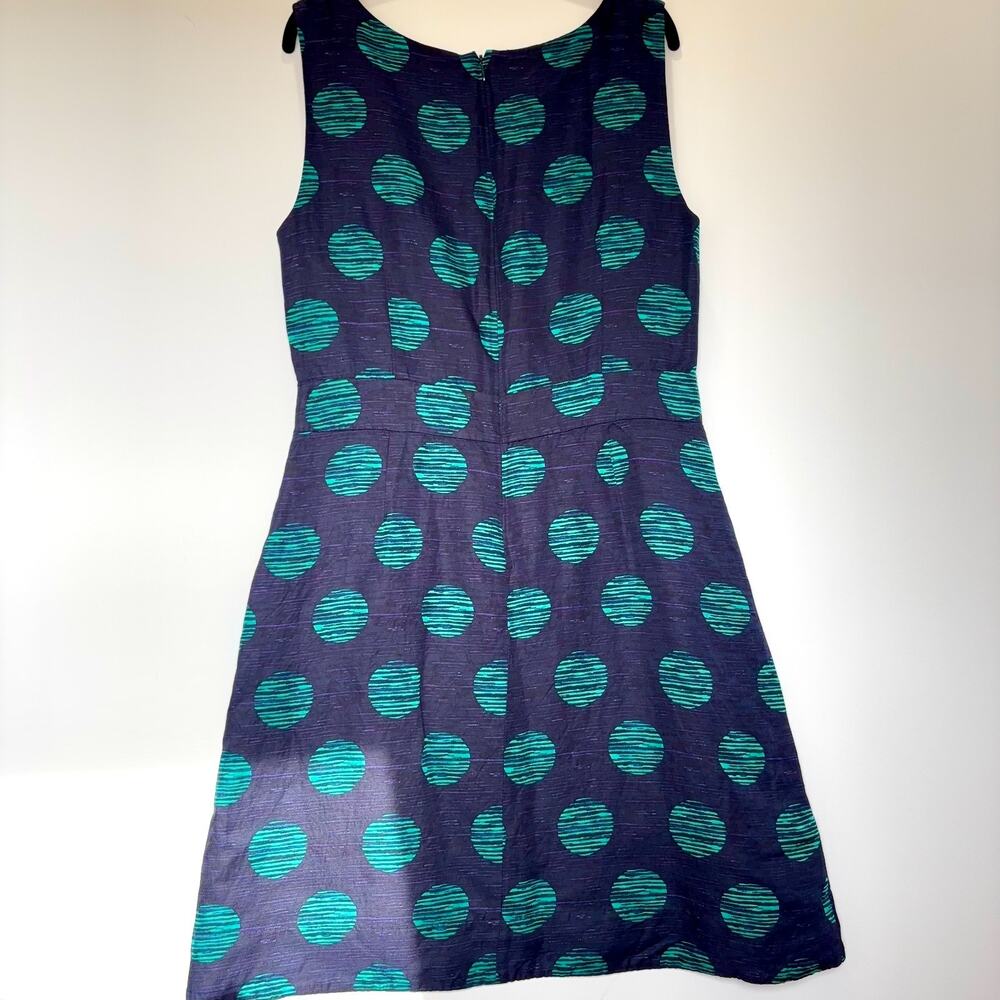 Banana Republic Polka Dot Linen Blend Dress Blue Green Sleeveless Womens 14 - Picture 9 of 15